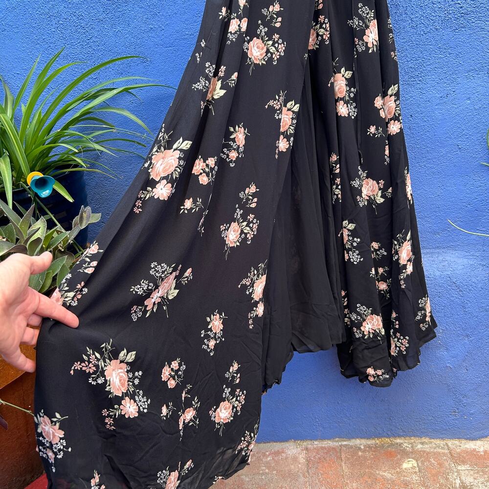 reformation black floral clarice peppermint sleeveless wrap maxi dress gown - Picture 7 of 10
